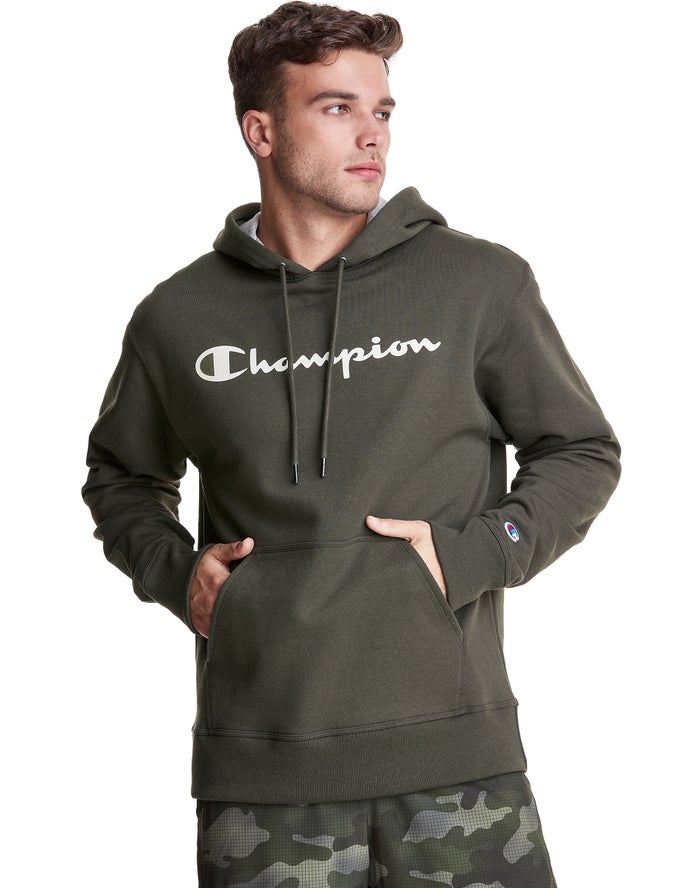 Champion Powerblend Fleece Script Logo Hoodie Heren - DonkerGroen - Belgie 3596SEXDC